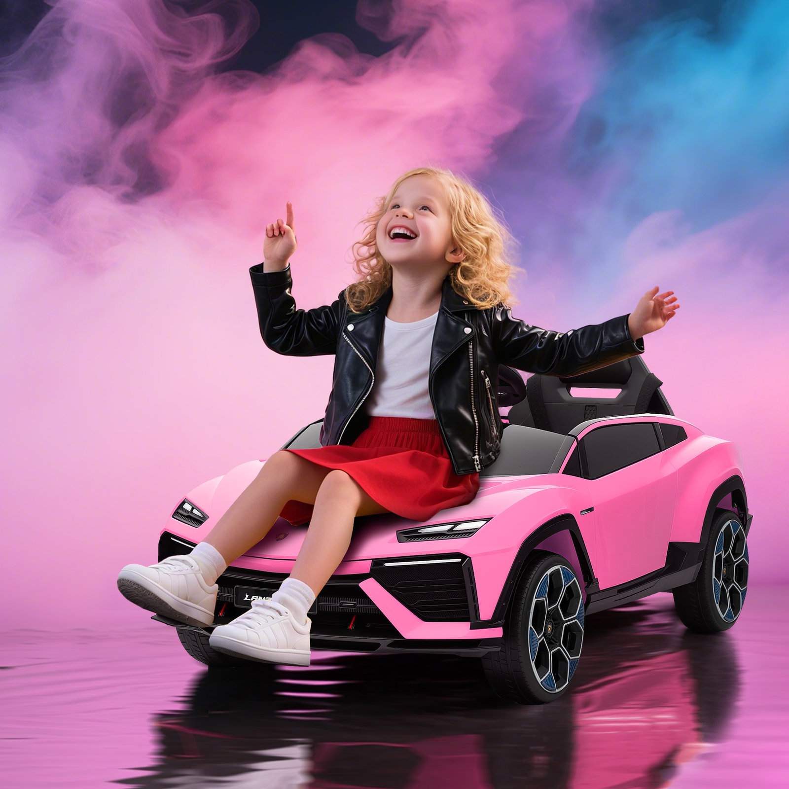 Carro elétrico para crianças 12v com motor duplo rodas com suspensão faróis música USB 101,5x49x43 cm rosa