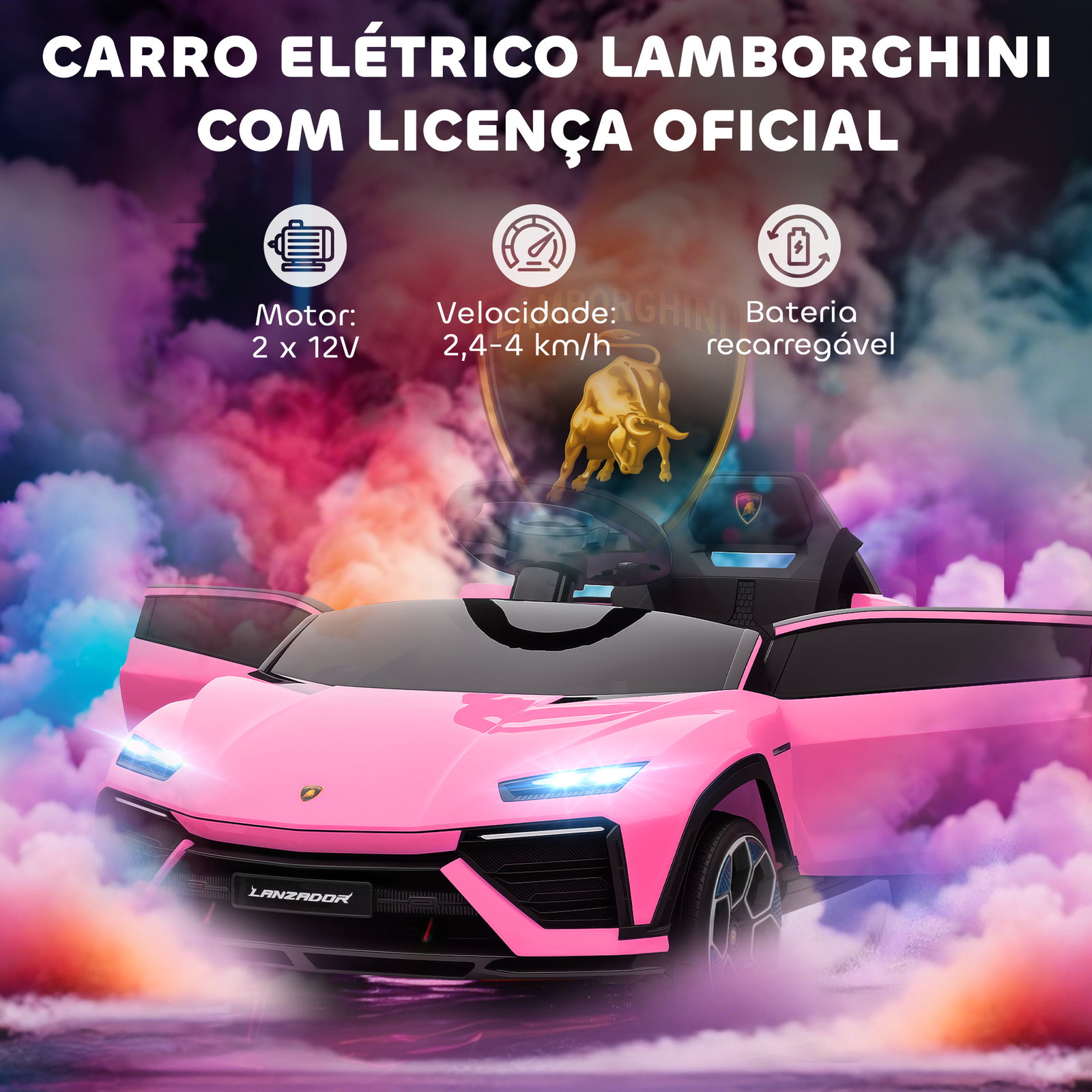 Carro elétrico para crianças 12v com motor duplo rodas com suspensão faróis música USB 101,5x49x43 cm rosa