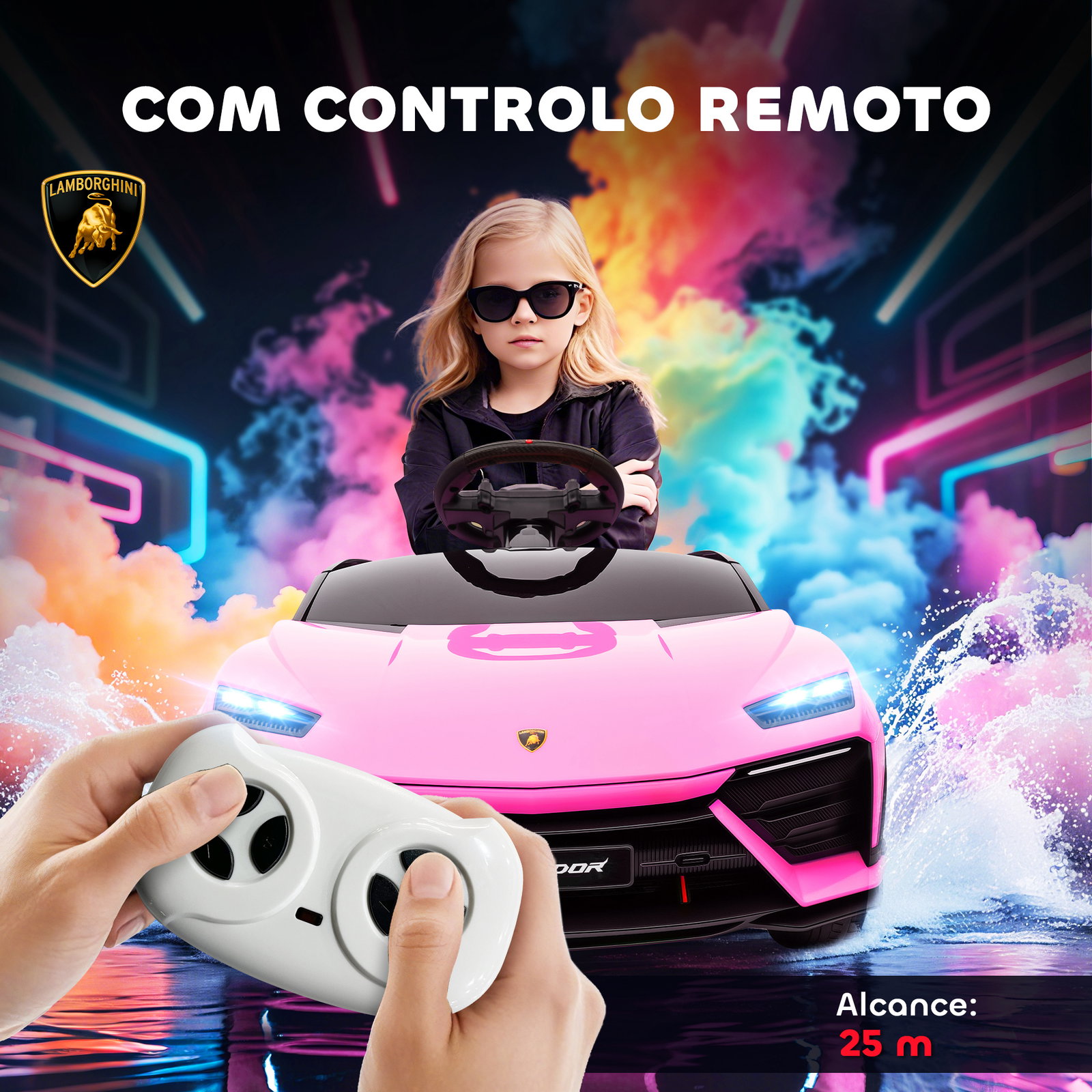 Carro elétrico para crianças 12v com motor duplo rodas com suspensão faróis música USB 101,5x49x43 cm rosa