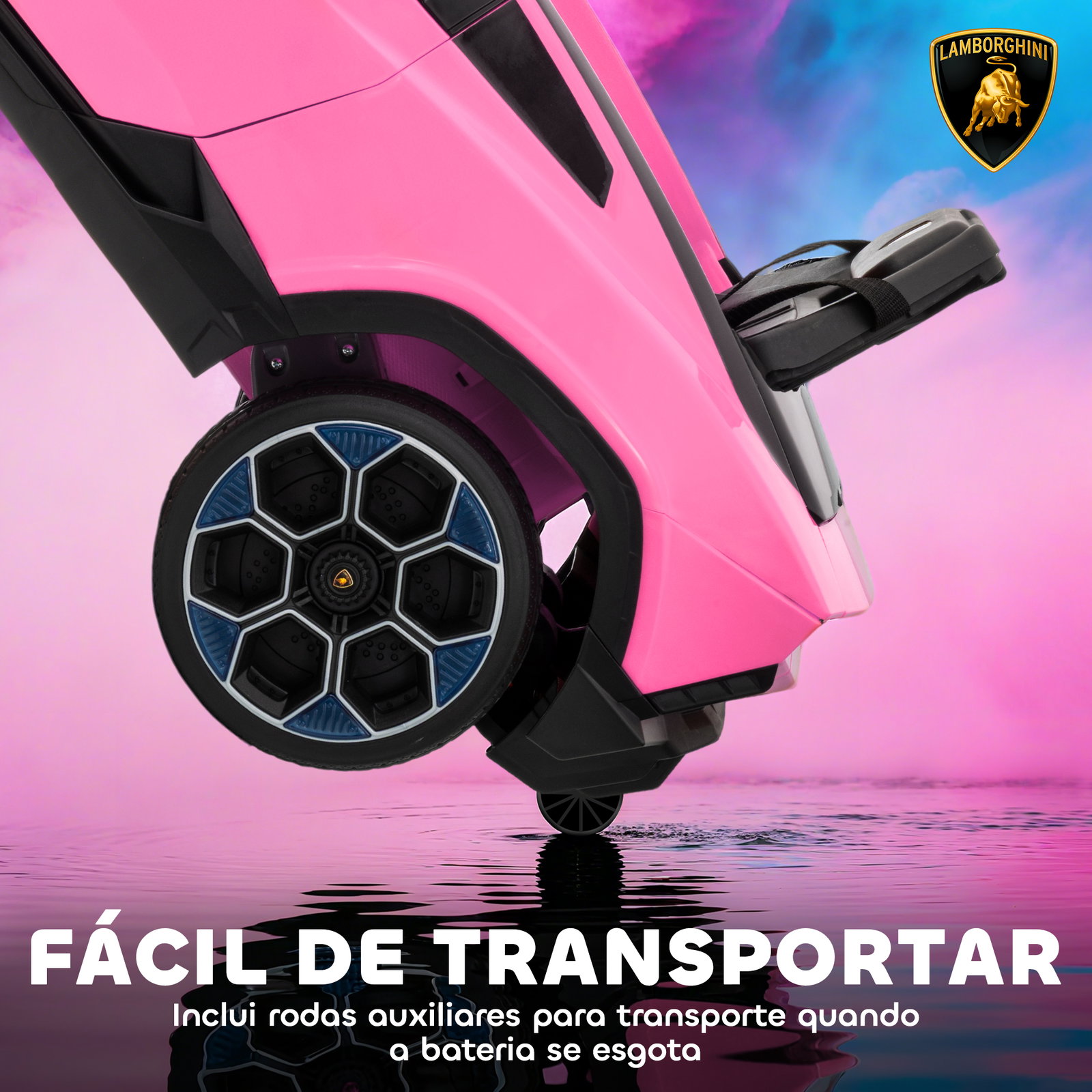 Carro elétrico para crianças 12v com motor duplo rodas com suspensão faróis música USB 101,5x49x43 cm rosa