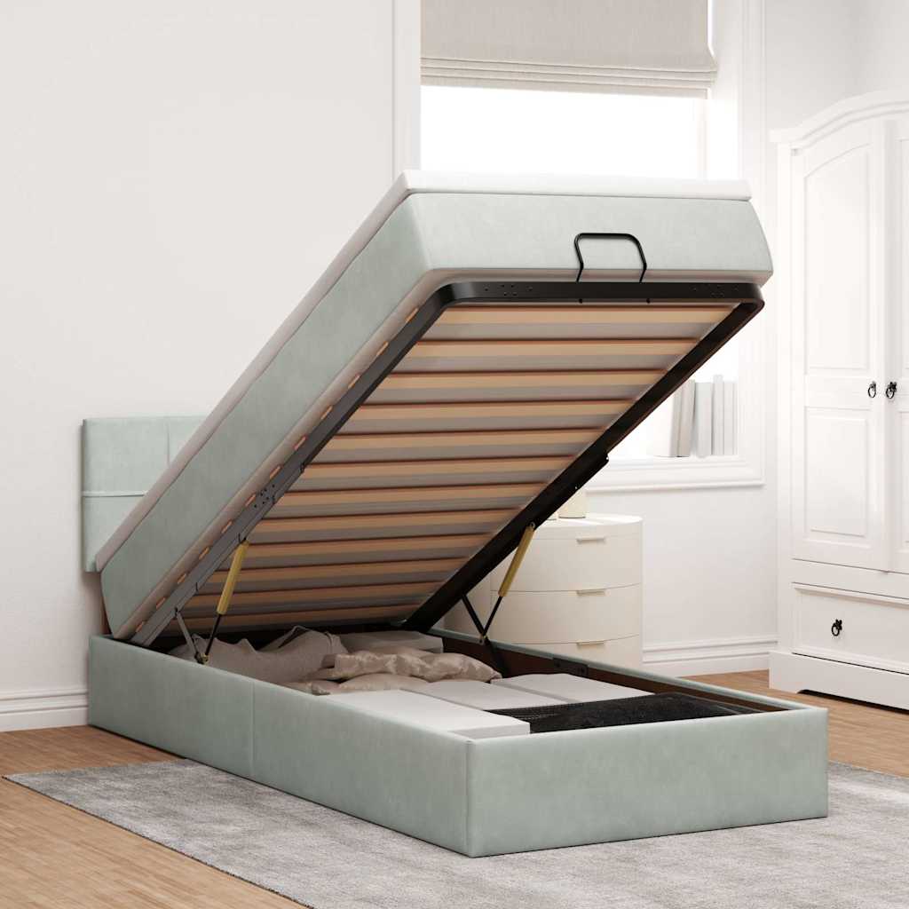 Estrutura cama otomana colchão 90x200 cm veludo cinzento claro