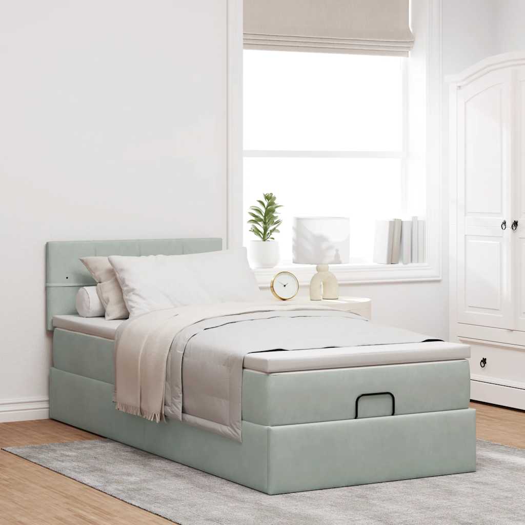 Estrutura cama otomana colchão 90x200 cm veludo cinzento claro