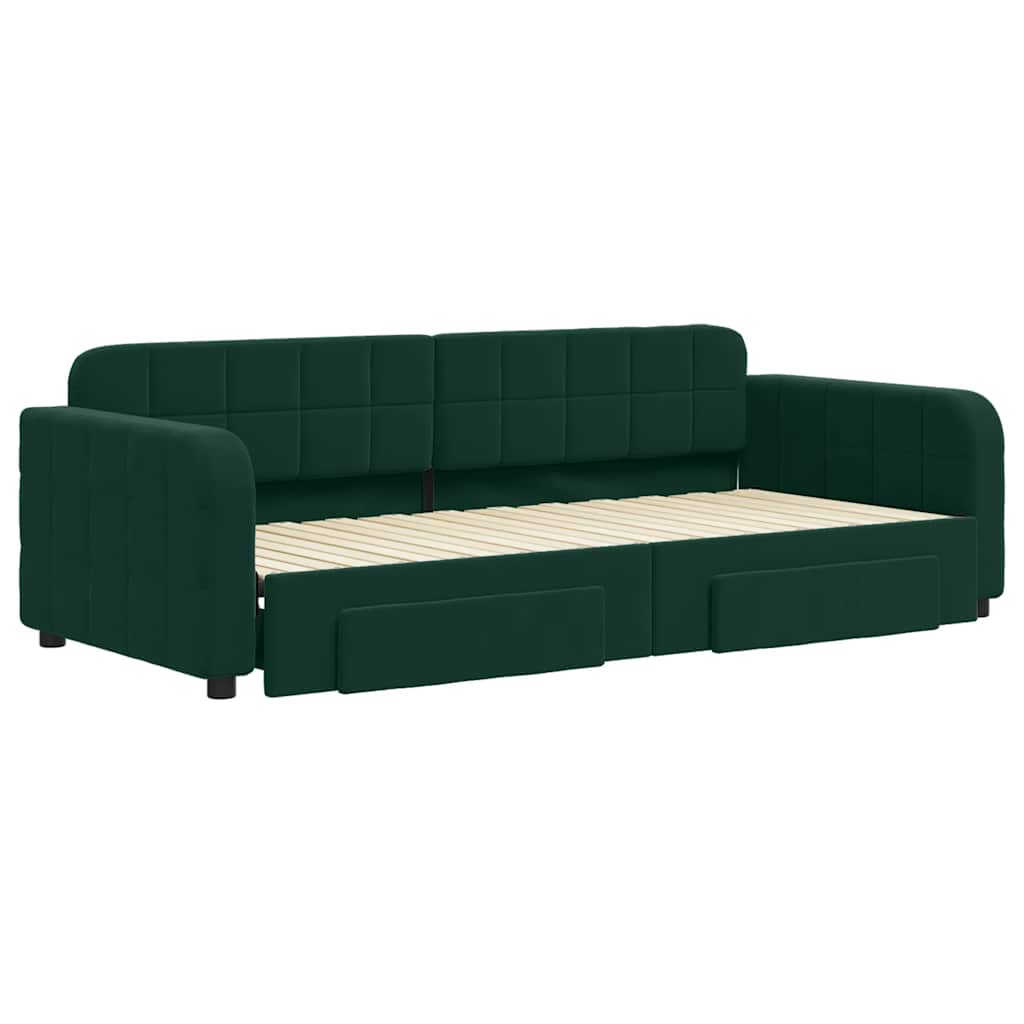 Sofá-cama c/ gavetão e gavetas 90x200 cm veludo verde-escuro
