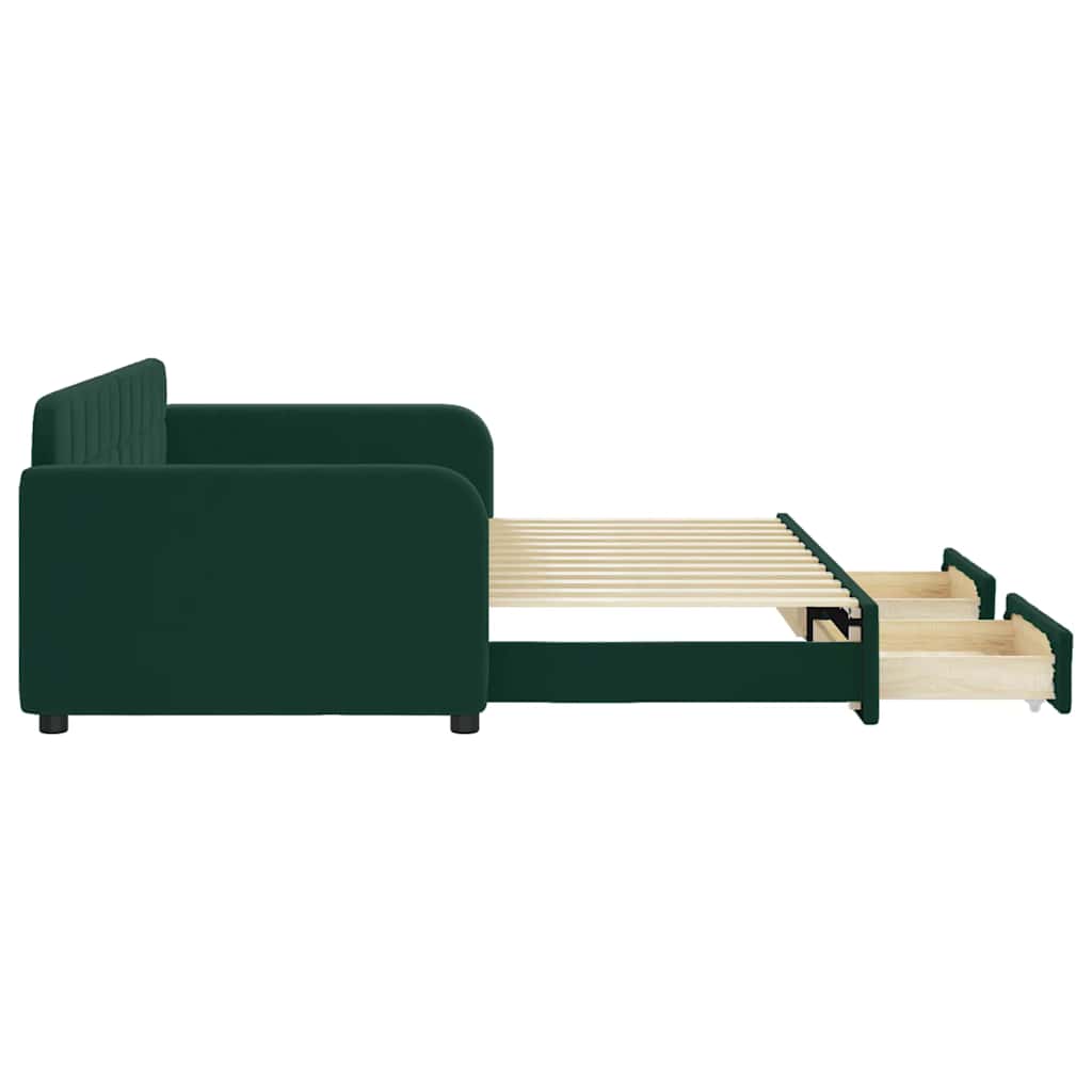 Sofá-cama c/ gavetão e gavetas 90x200 cm veludo verde-escuro