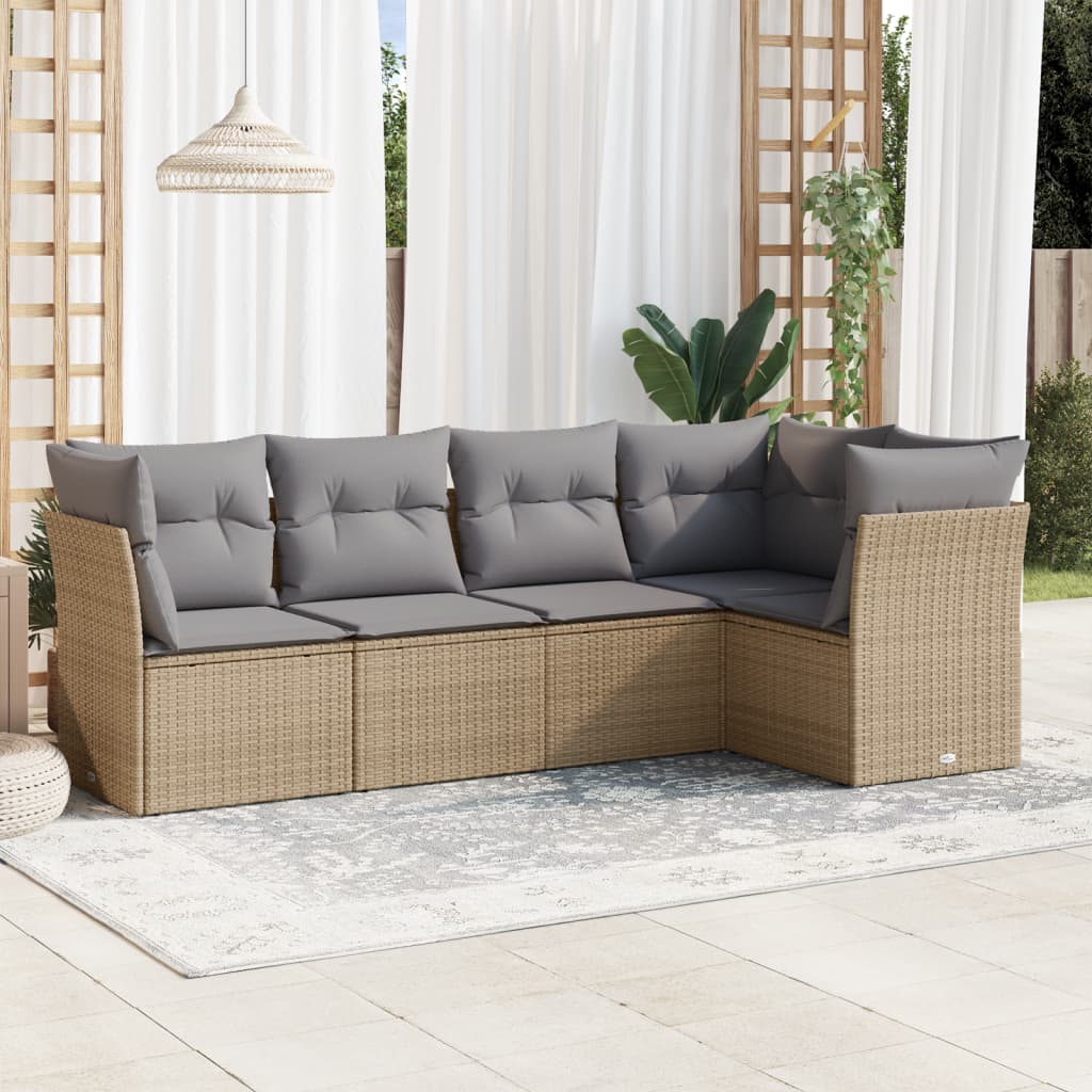 5 Pcs conjunto de sofás p/ jardim com almofadões vime PE bege