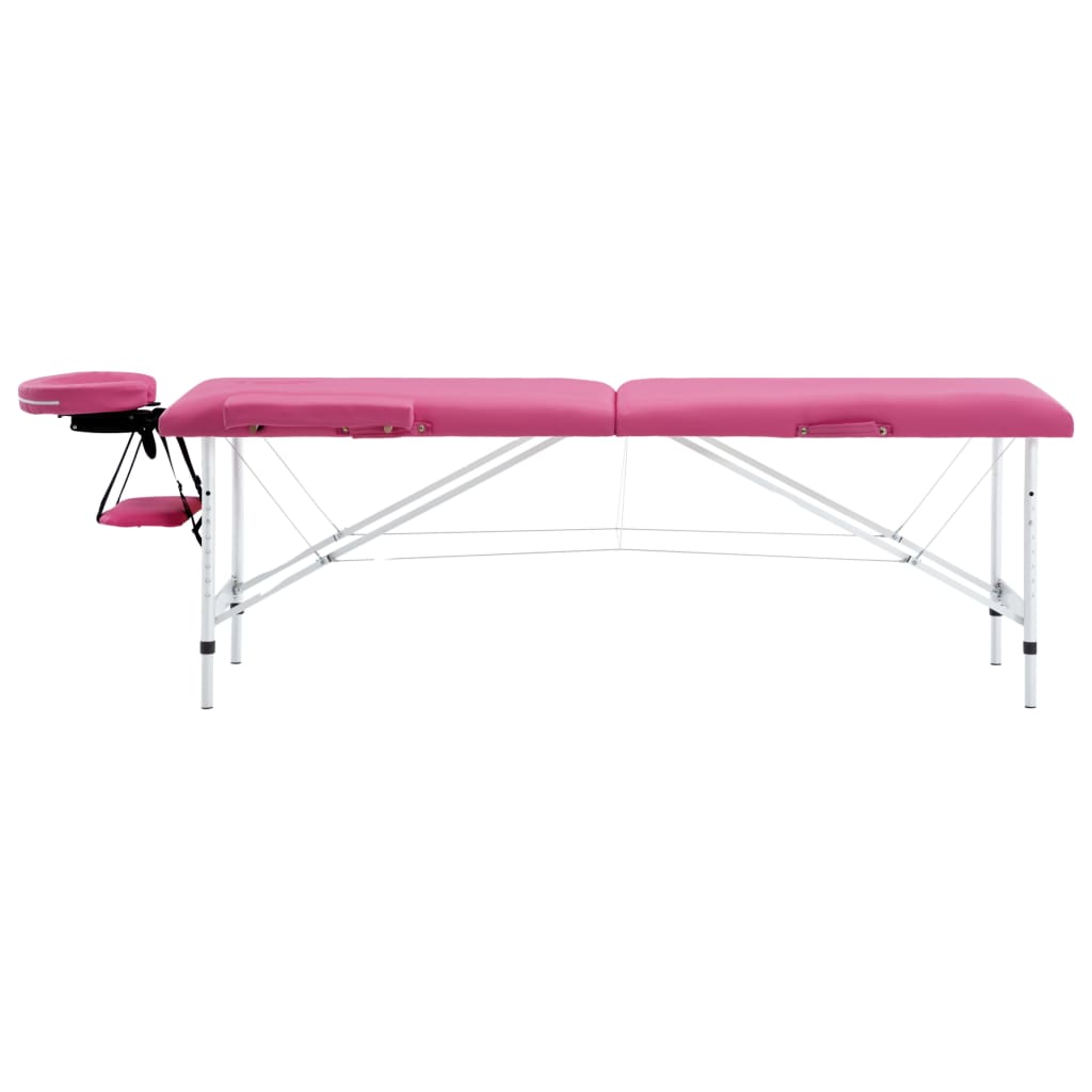 Mesa de massagens dobrável 2 zonas alumínio rosa