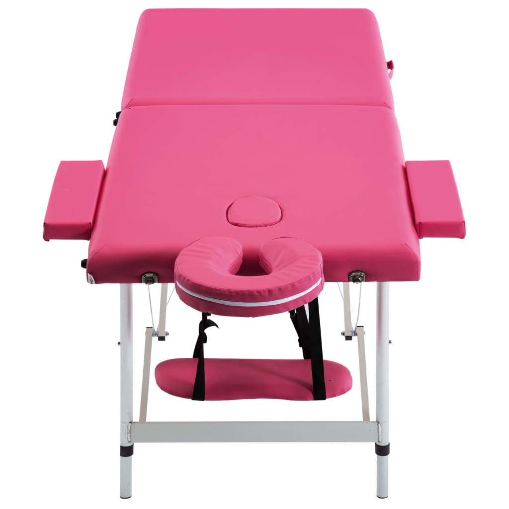 Mesa de massagens dobrável 2 zonas alumínio rosa