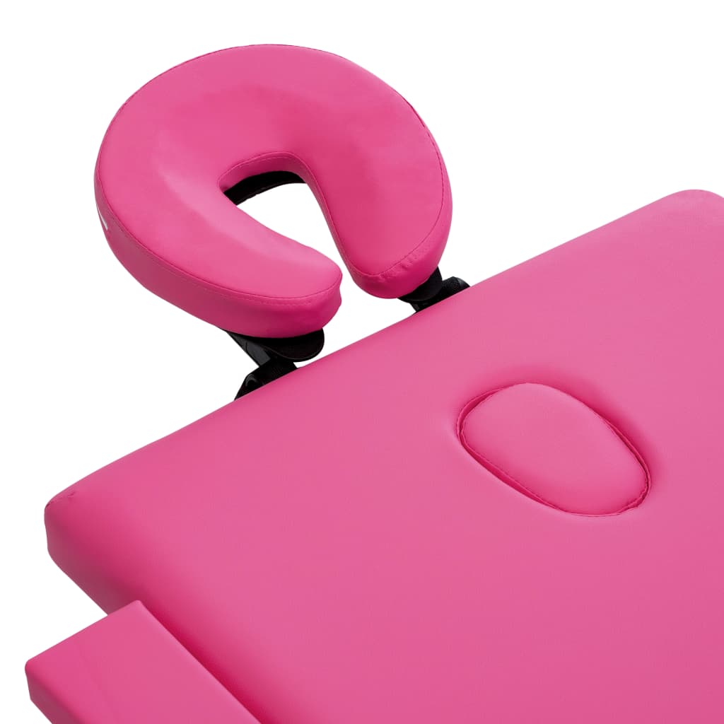 Mesa de massagens dobrável 2 zonas alumínio rosa