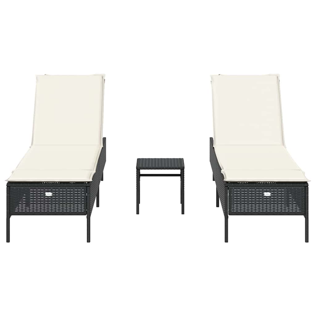Conjunto de espreguiçadeiras com almofadão 3 pcs vime PE preto
