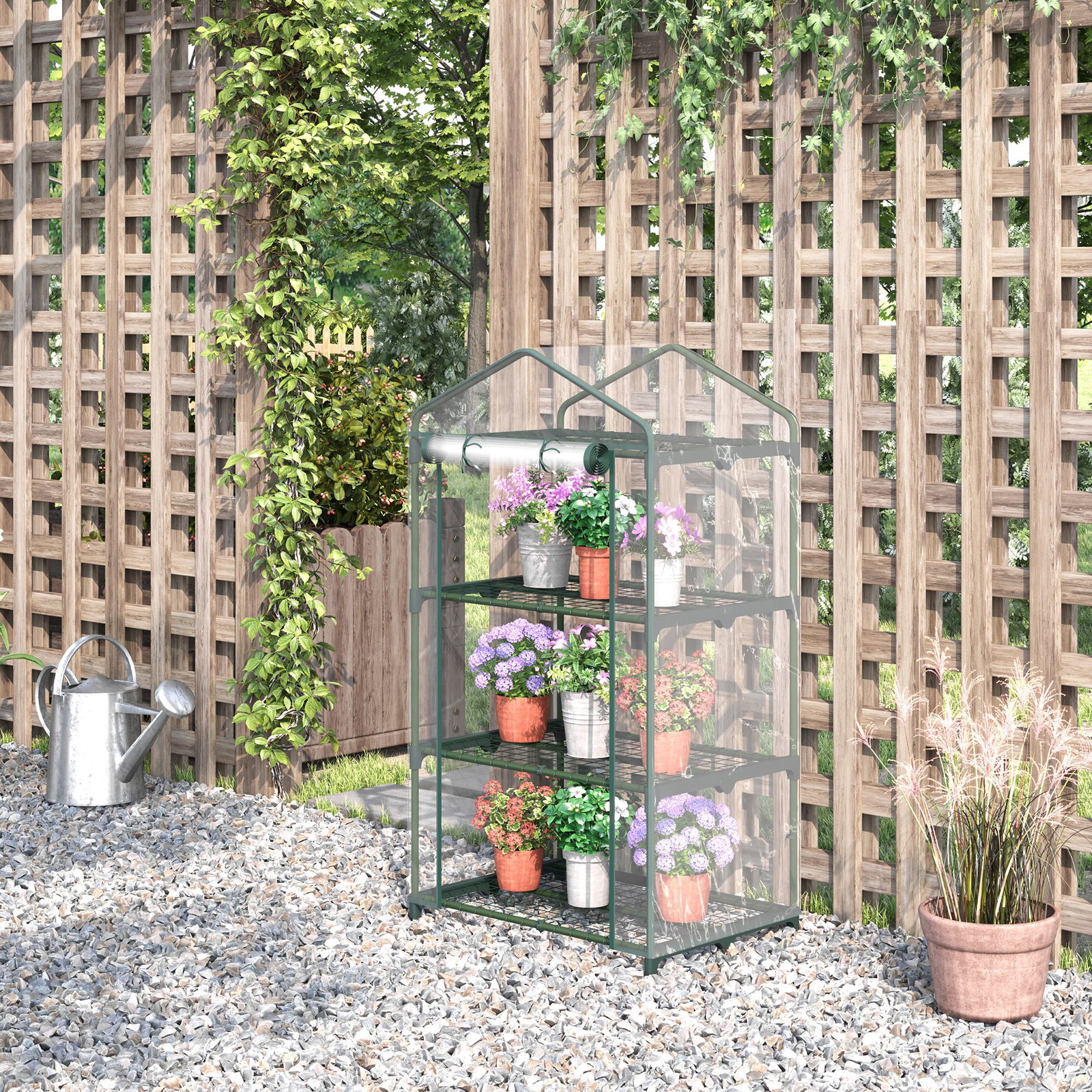 Estufa de Jardim com 3 Prateleiras Metálicas e Porta Enrolável Estufa de Varanda Exterior para Cultivo de Plantas Flores 69x49x1