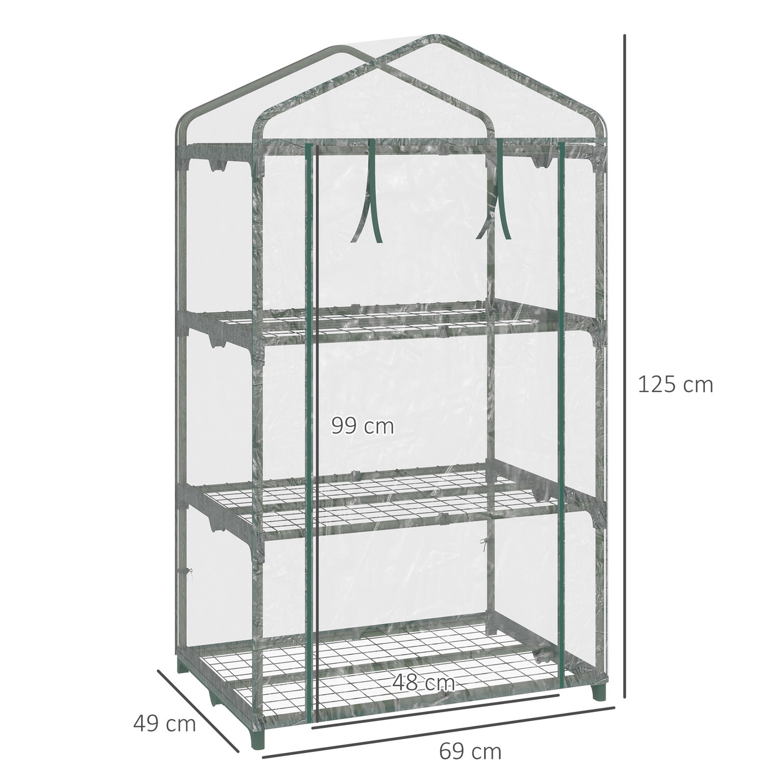 Estufa de Jardim com 3 Prateleiras Metálicas e Porta Enrolável Estufa de Varanda Exterior para Cultivo de Plantas Flores 69x49x1