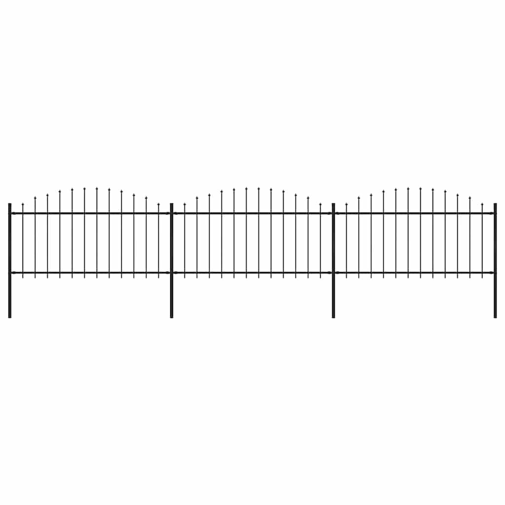 Cerca de jardim com topo em forma de lança em aço 504x150 cm, preta