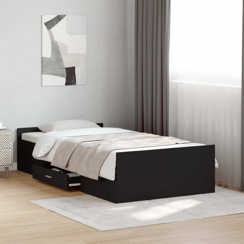 Estrutura cama c/ gavetas 75x190 cm derivados de madeira preto
