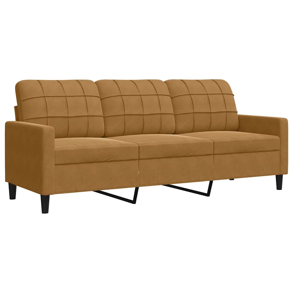 3 Pcs conjunto de sofás com almofadões e rolos veludo castanho