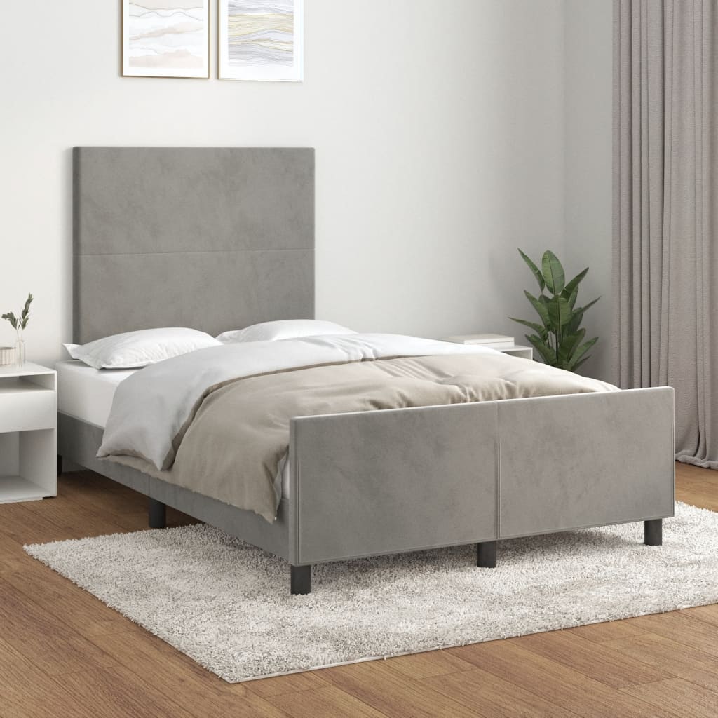 Estrutura de cama sem colchão cinza claro veludo