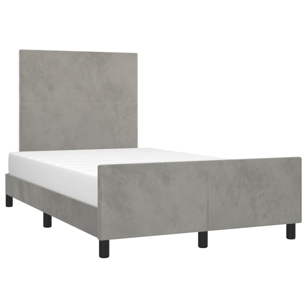 Estrutura de cama sem colchão cinza claro veludo