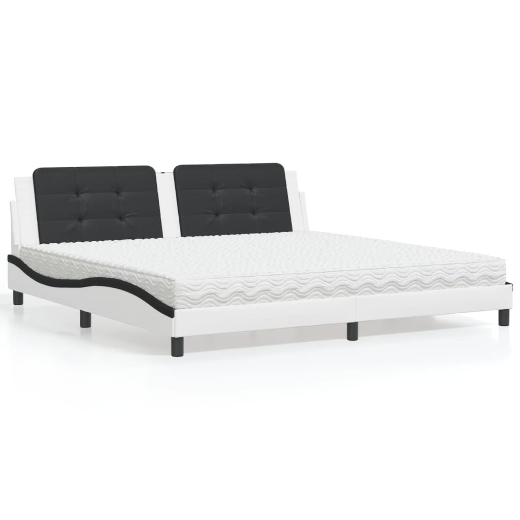 Cama com colchão zadar 200x200 cm couro artificial preto e branco