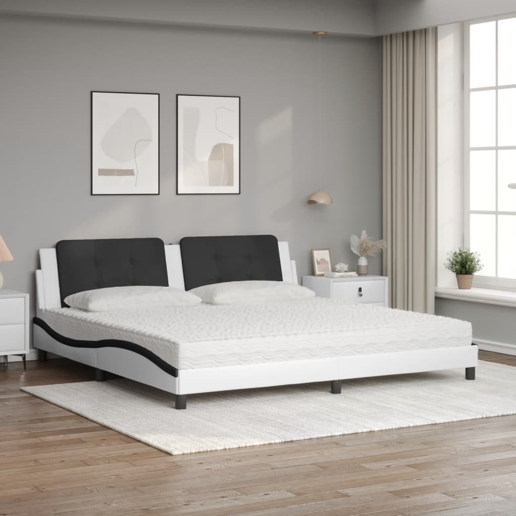 Cama com colchão zadar 200x200 cm couro artificial preto e branco