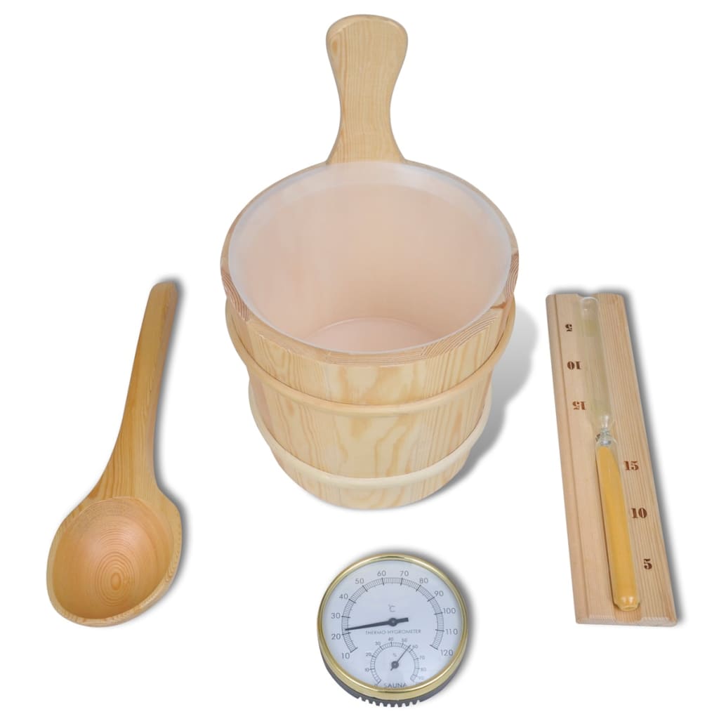 5 Pcs acessórios sauna balde/colher/ampulheta/termo-higrómetro