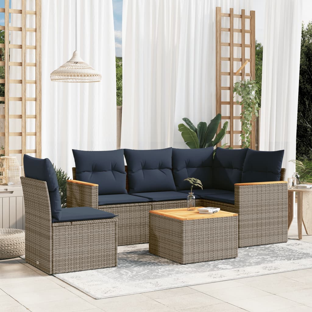 Conjunto de sofá de jardim com 6 peças e almofadas em rattan sintético cinza