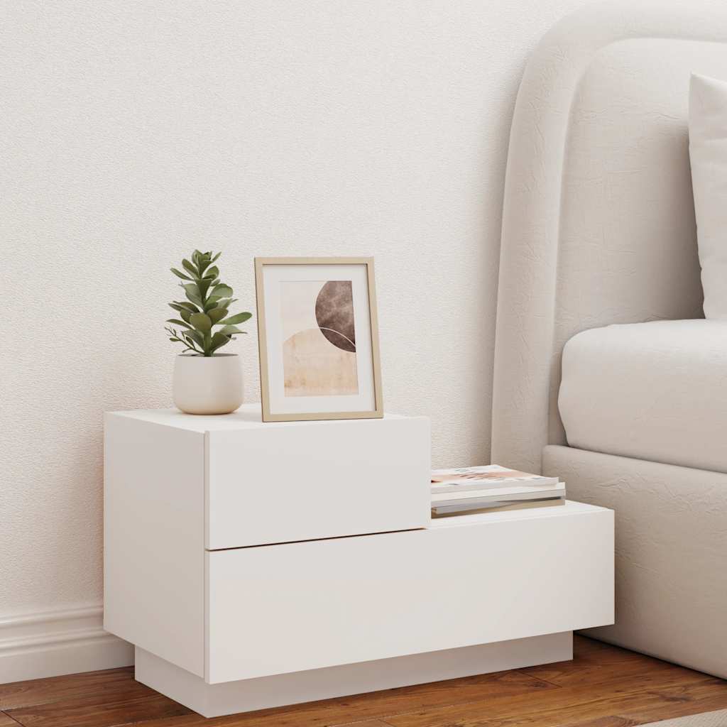 Mesa de cabeceira com luzes LED 70x36x40,5 cm branco