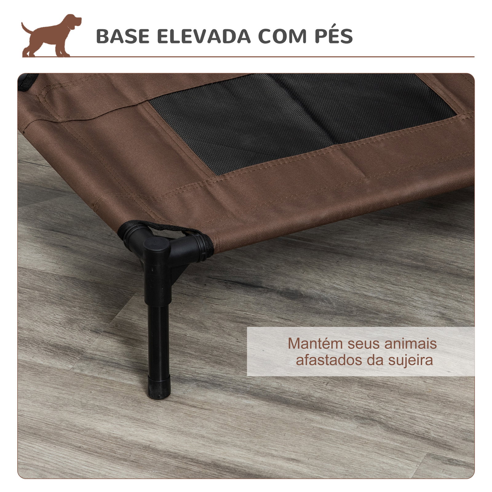 Cama para Animais de Estimação Cama Elevada para Cães Gatos Portátil Tecido Transpirável para Exterior Interior 64x46x18cm Marro