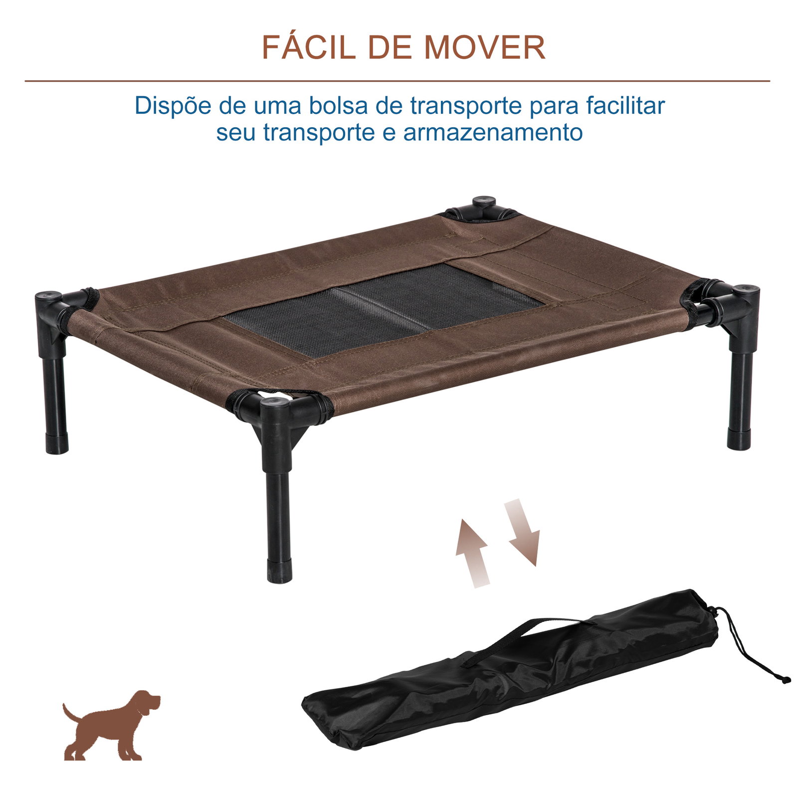 Cama para Animais de Estimação Cama Elevada para Cães Gatos Portátil Tecido Transpirável para Exterior Interior 64x46x18cm Marro