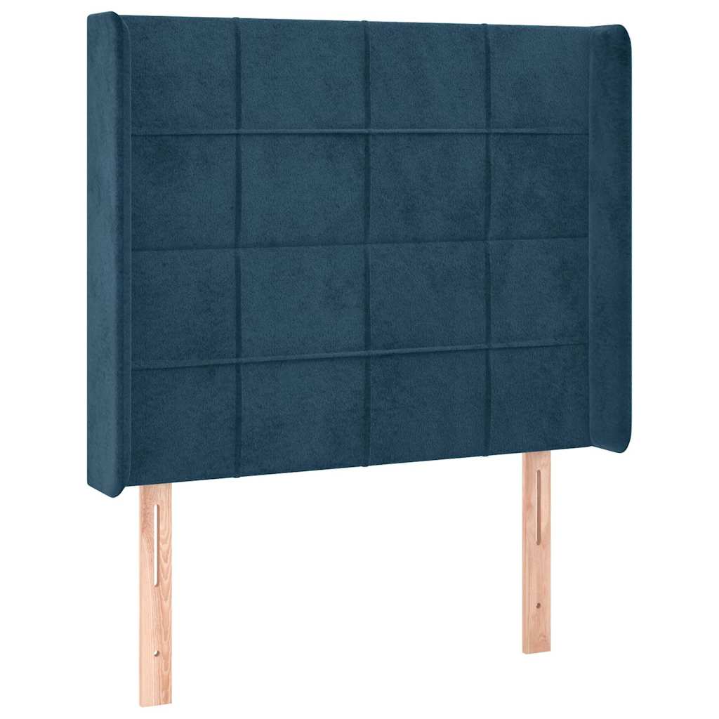 Cabeceira cama c/ luzes LED veludo 103x16x118/128cm azul-escuro