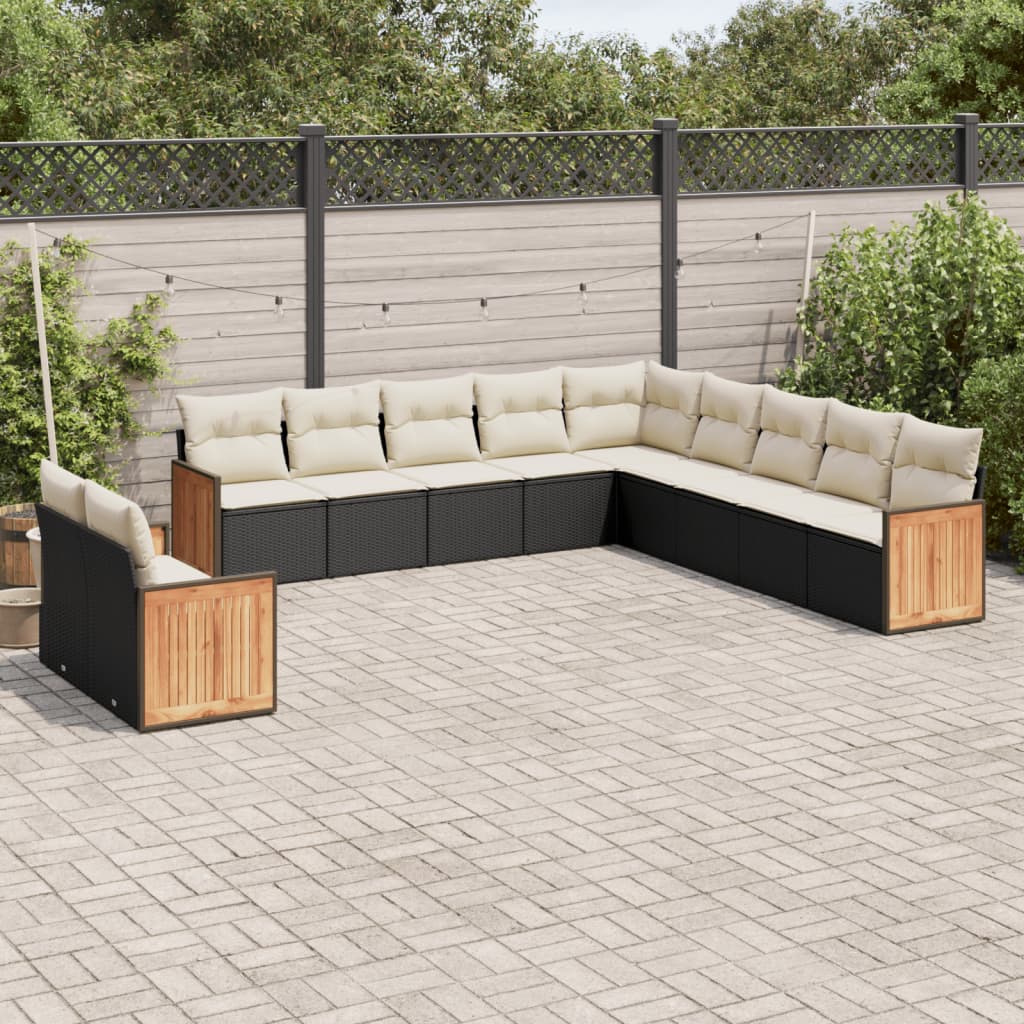 11 Pcs conjunto sofás de jardim c/ almofadões vime PE preto