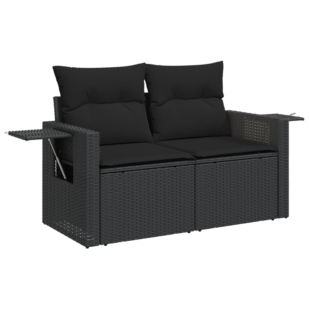 6 Pcs conjunto sofás de jardim c/ almofadões vime PE preto