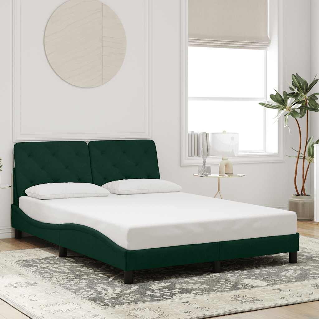 Estrutura de cama sem colchão 140x190 cm veludo verde-escuro
