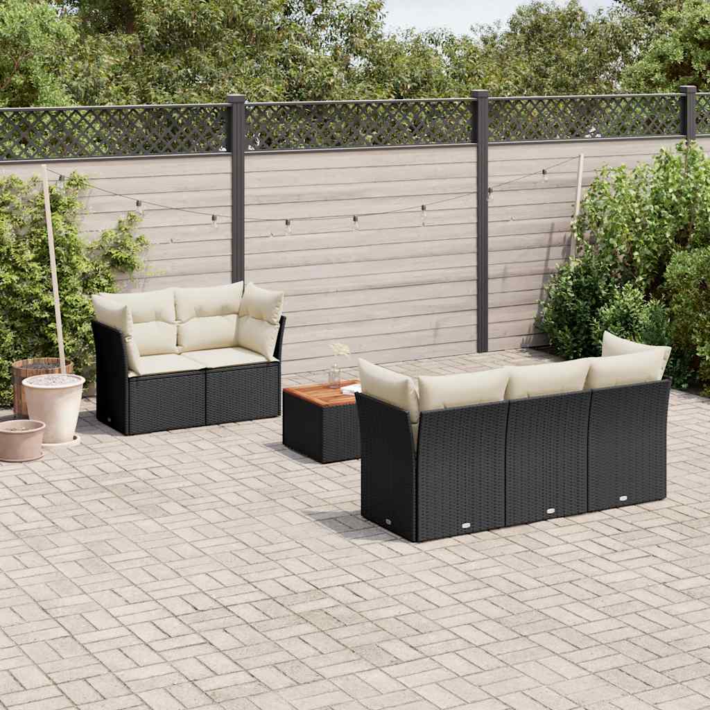 6 Pcs conjunto sofás de jardim c/ almofadões vime PE preto