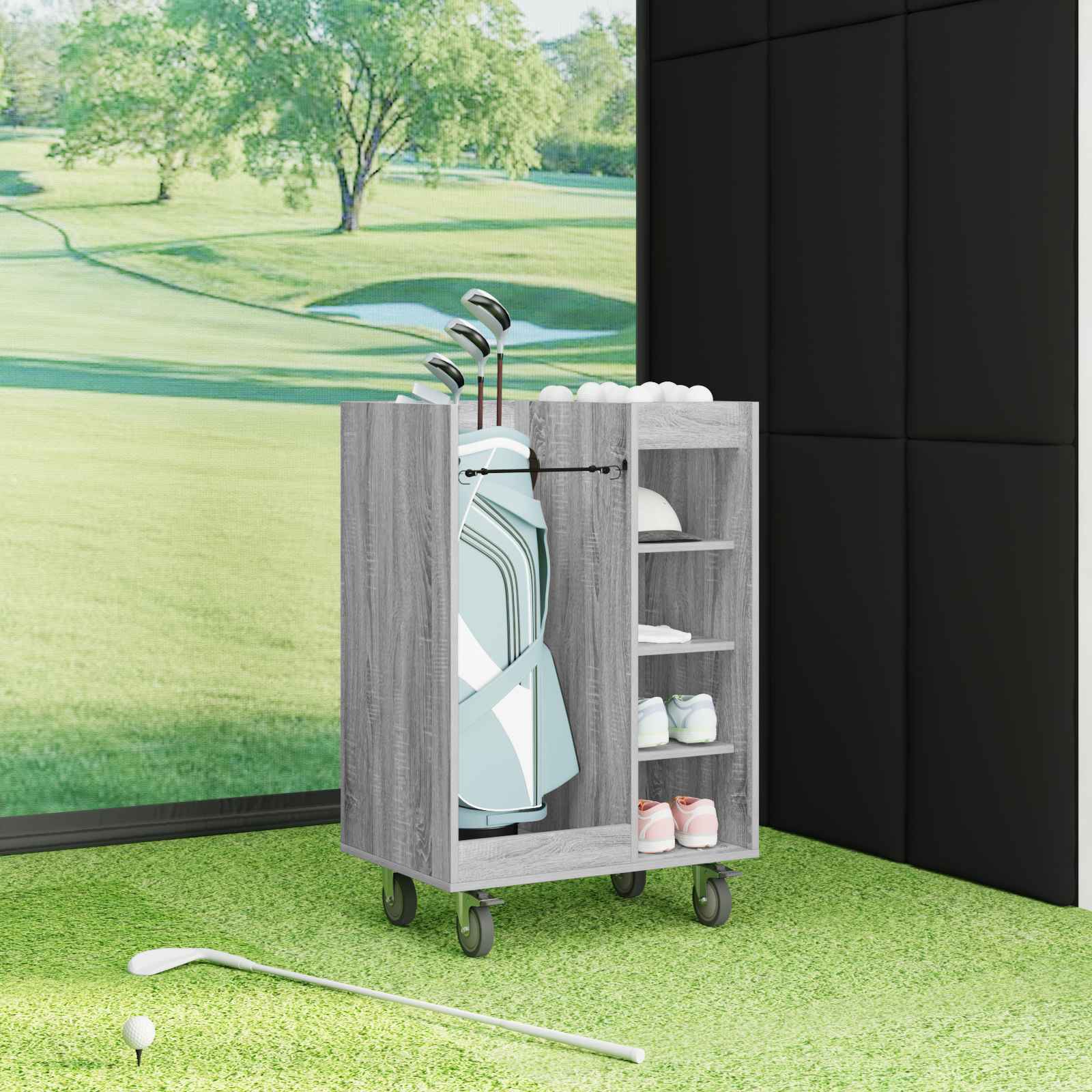 Armário de golfe com roda liso cinza sonoma 65 x 45 x 98 cm