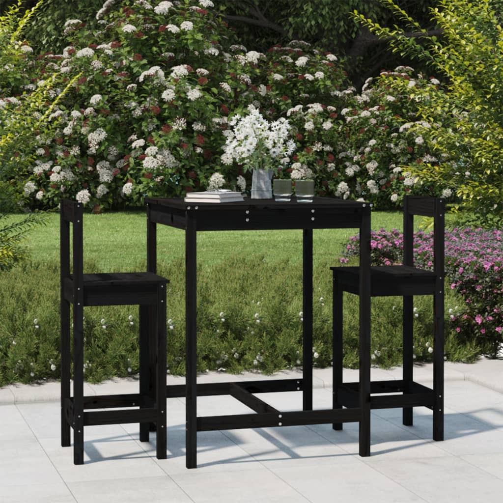 3 Pcs conjunto de bar para jardim pinho maciço preto