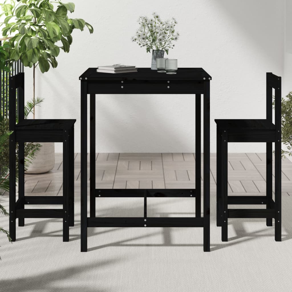 3 Pcs conjunto de bar para jardim pinho maciço preto