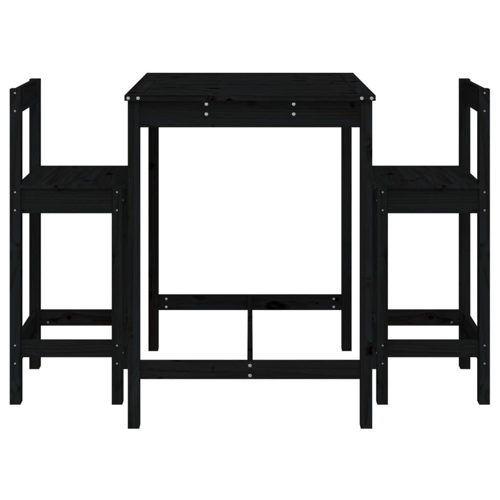 3 Pcs conjunto de bar para jardim pinho maciço preto
