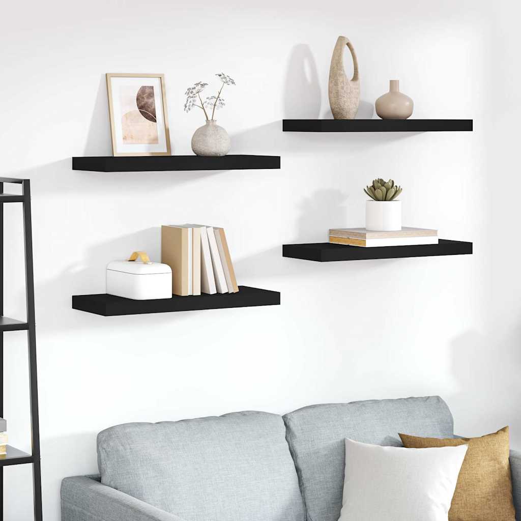 Prateleiras de parede suspensas 4 pcs 60x23,5x3,8 cm MDF preto