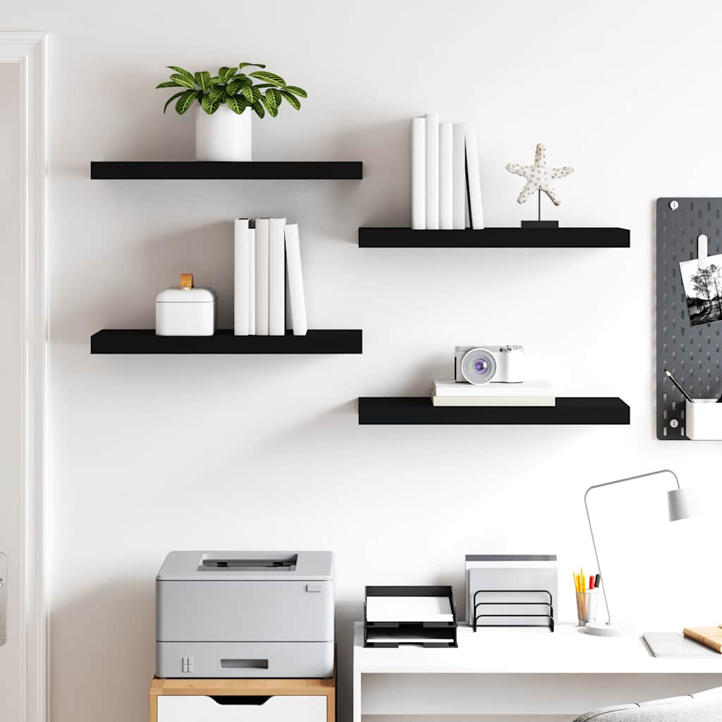 Prateleiras de parede suspensas 4 pcs 60x23,5x3,8 cm MDF preto