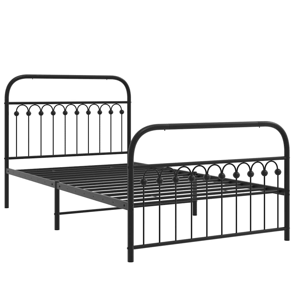 Estrutura de cama com cabeceira e pés 107x203 cm metal preto