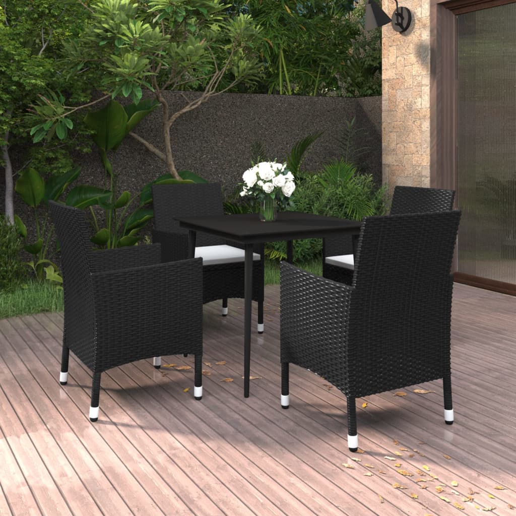 5 Pcs conjunto de jantar p/ jardim c/almofadões vime PE e vidro