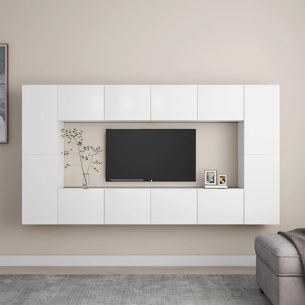 8 Pcs conjunto de móveis de TV derivados de madeira branco