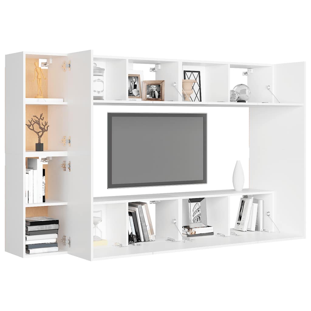 8 Pcs conjunto de móveis de TV derivados de madeira branco