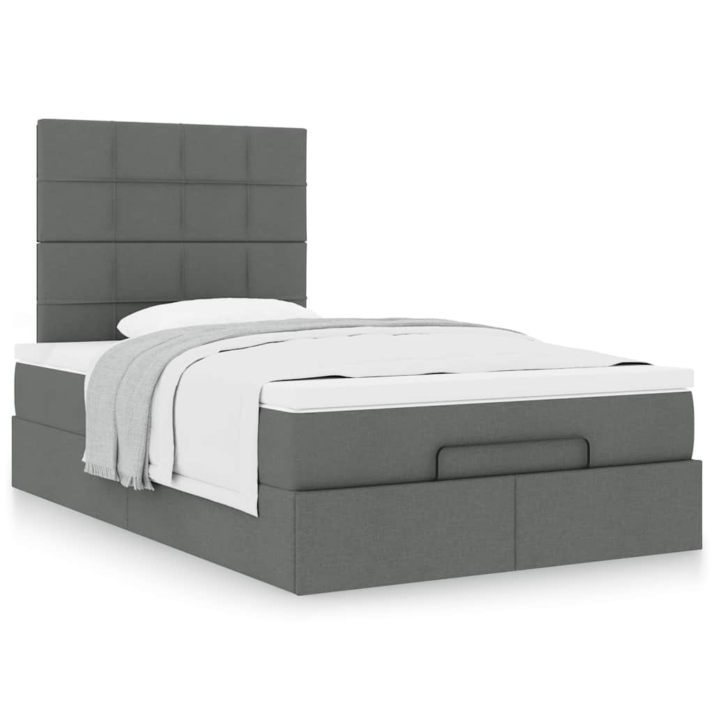 Estrutura de cama otomana com colchão cinza escuro tecido