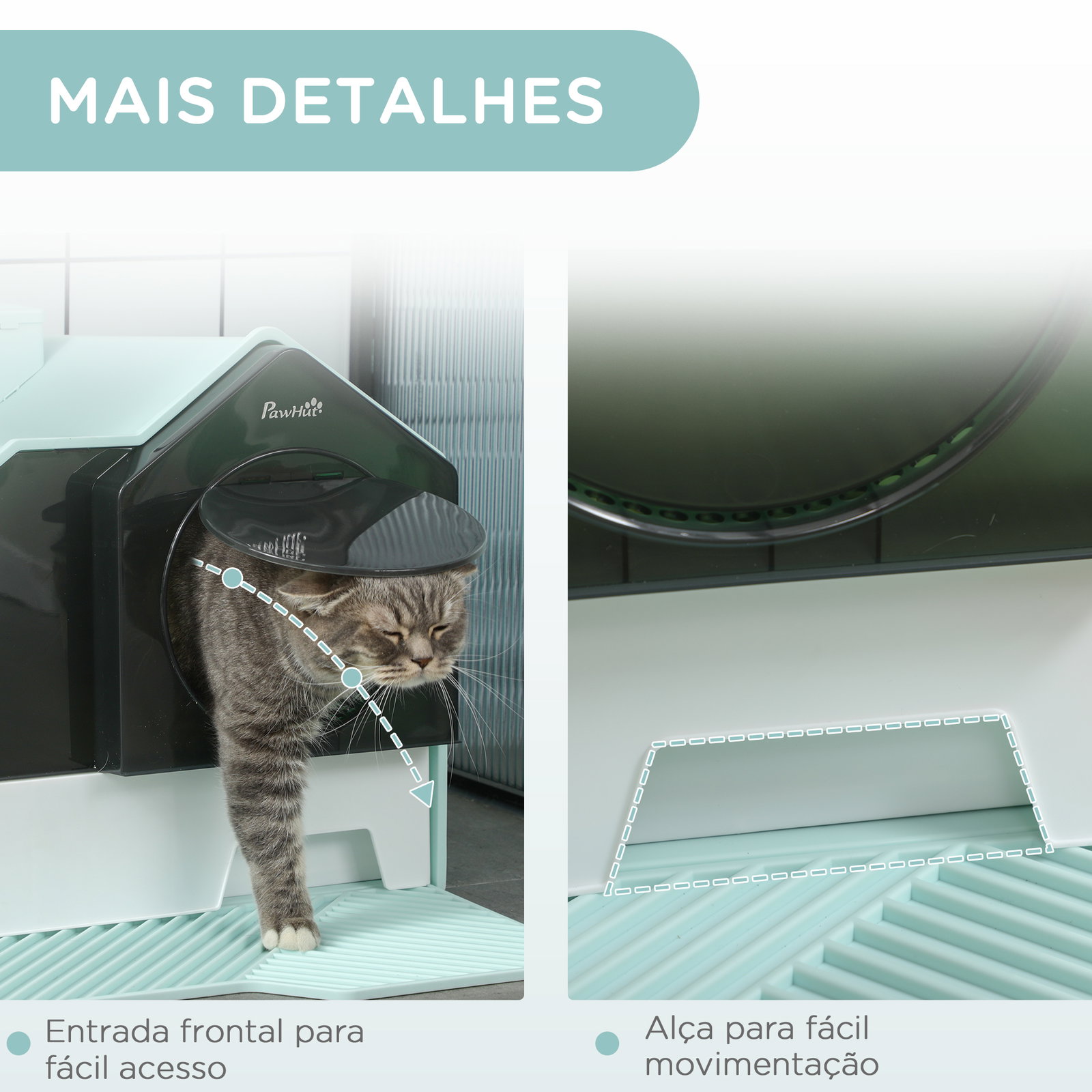 Caixa de areia fechada para gatos com bandeja amovível pá e filtro desodorizante 47x45x42 cm azul claro