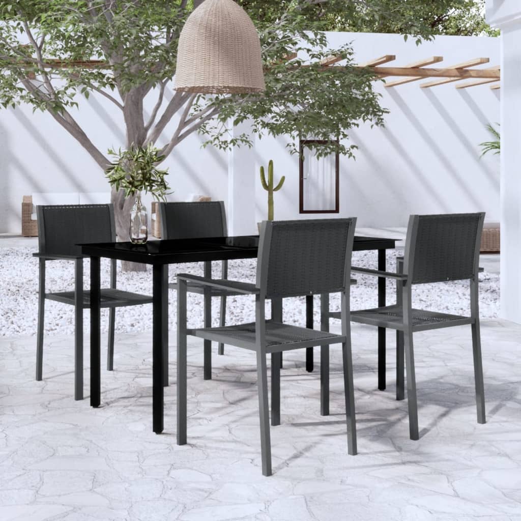 5 Pcs conjunto de jantar para jardim preto