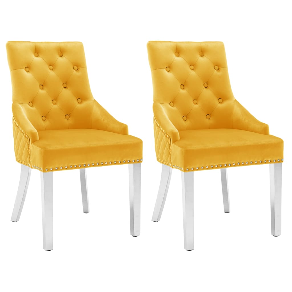 Cadeiras de jantar 2 pcs veludo amarelo