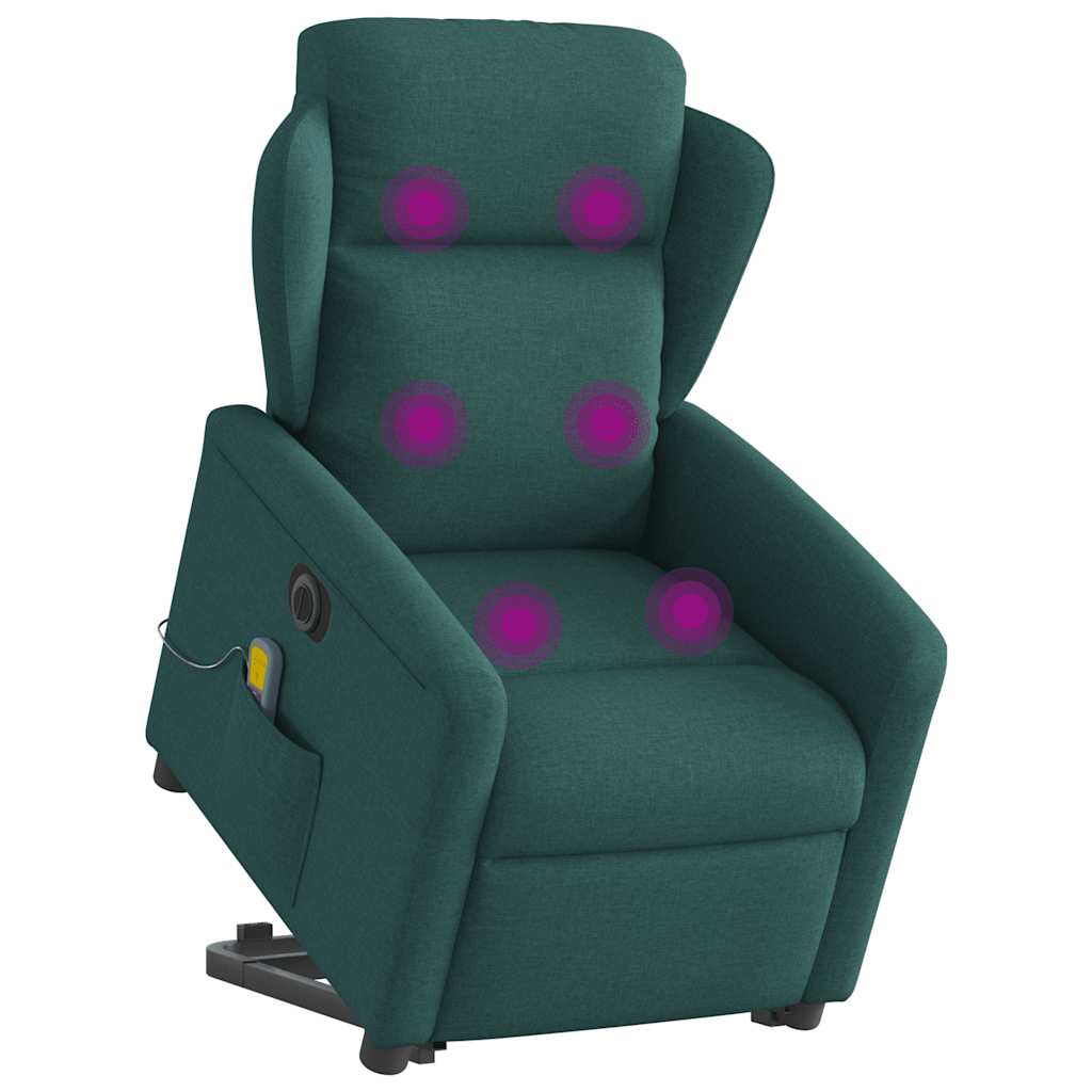 Poltrona elétrica elevatória massagens tecido verde-escuro