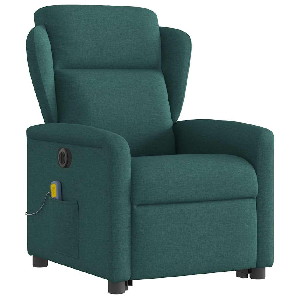 Poltrona elétrica elevatória massagens tecido verde-escuro