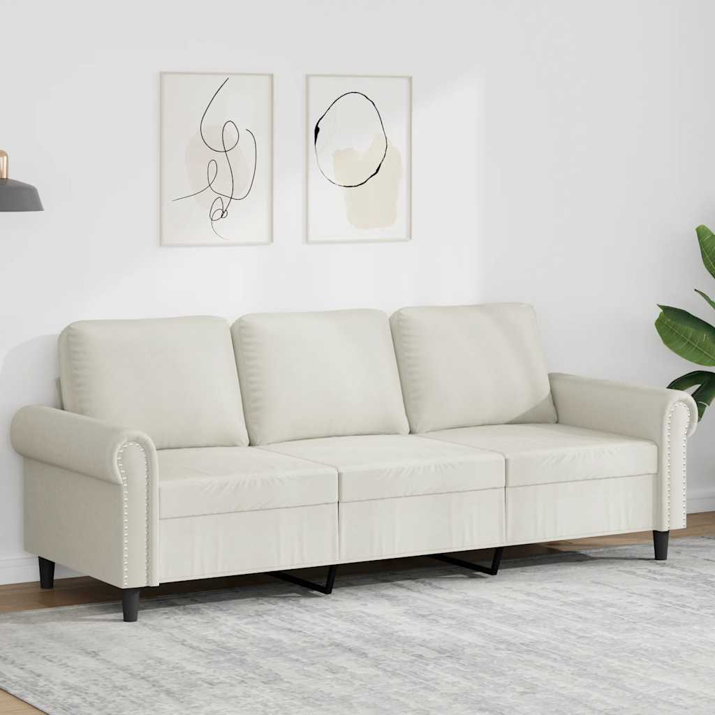 Sofá de 3 lugares 180 cm veludo cor creme