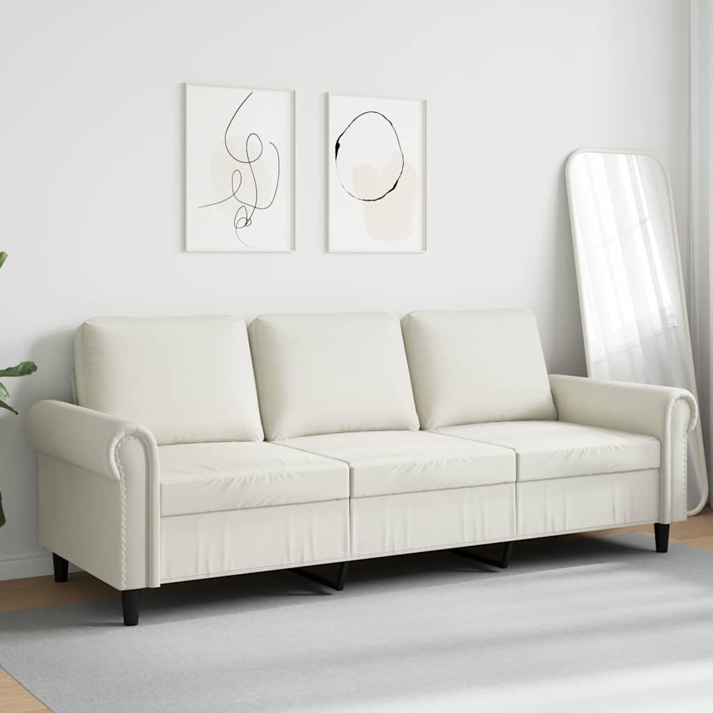 Sofá de 3 lugares 180 cm veludo cor creme